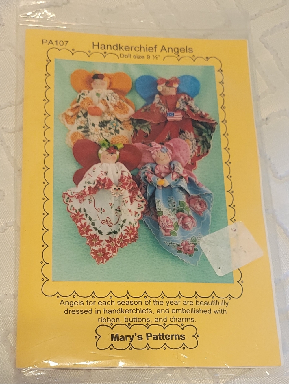 Handkerchief Angels Pattern by Mary's Patterns - Colorful Fabric Angels